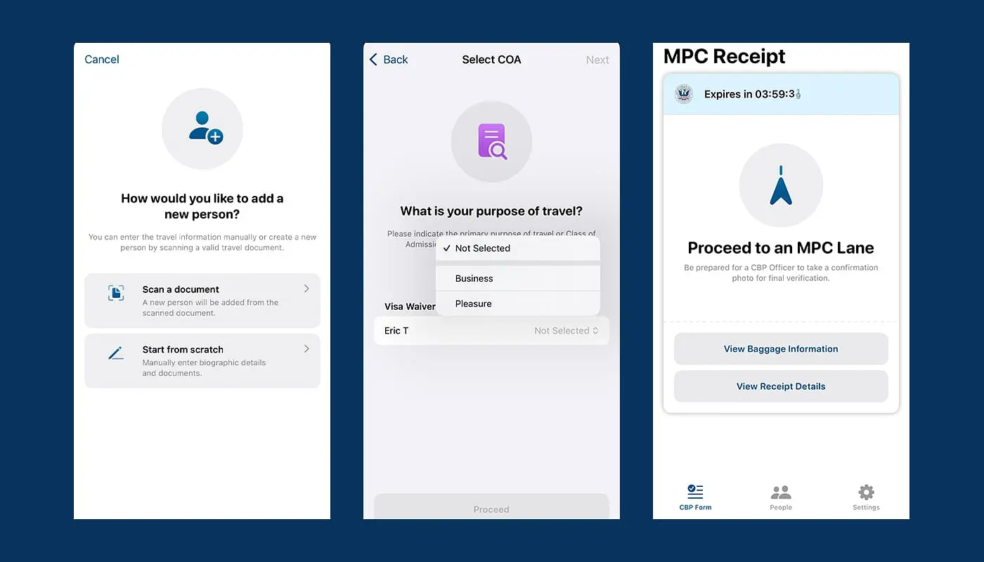 Mobile Passport Control MPC App til New York - trin