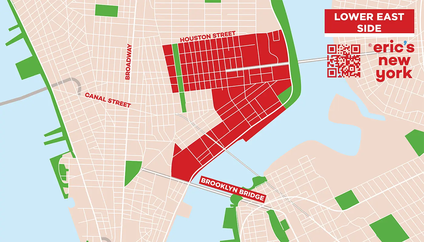 Lower East Side i New York - Gratis Kort