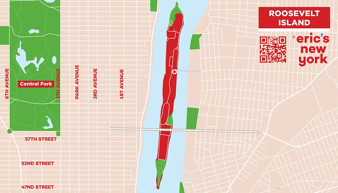 Roosevelt Island i New York - Gratis Kort