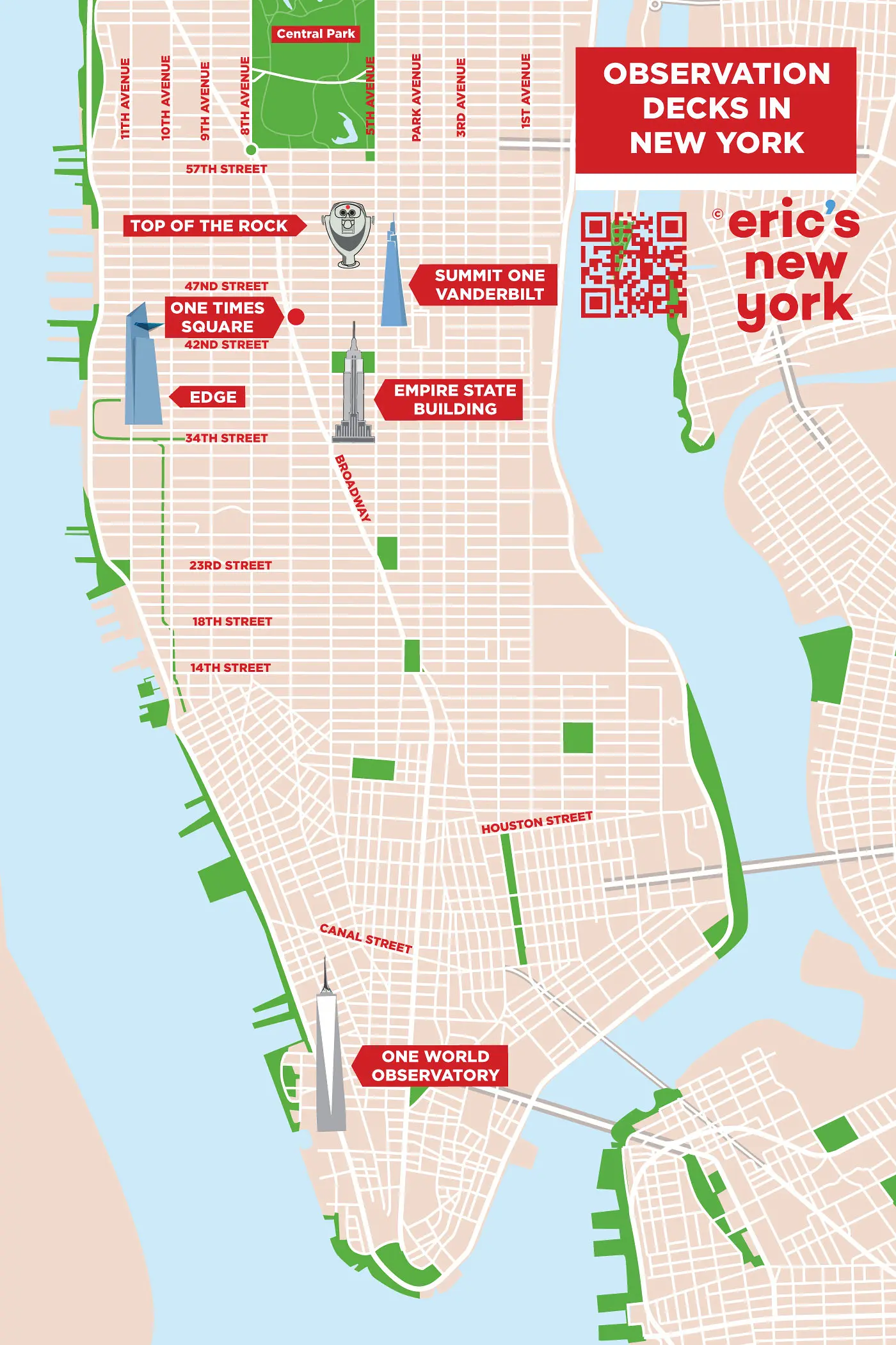 Bedste observationsdæk i New York - lokation kort