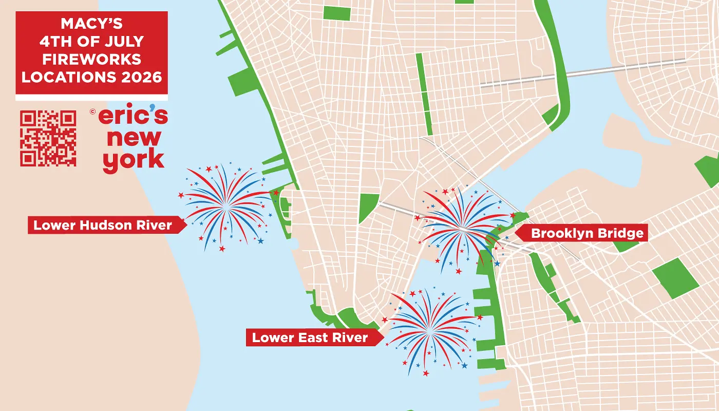 4th of July i New York - Kort over fyrværkerilokationer