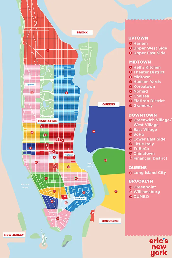Boroughs og nabolag i New York - Kort over nabolagene